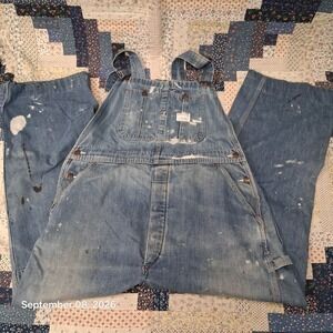 Vintage Big Mac Square Bak Denim Bib Overalls Mens 36x30 Blue Workwear